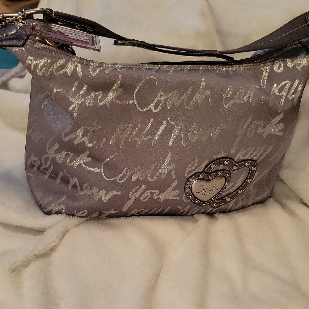 Coach Silver Limited Edition Shoulder Bag w/Elegant Script Pattern, Hangtag - Picture 1 of 15
